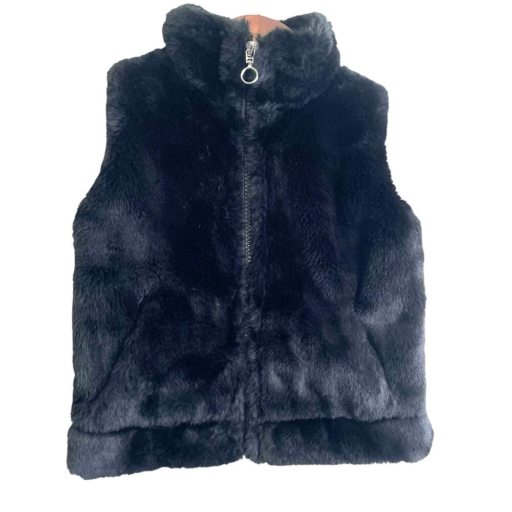 Urban Republic Girls Faux Fur Vest Size 3T Black Full Zip Up Warm Cozy‎ Jacket
